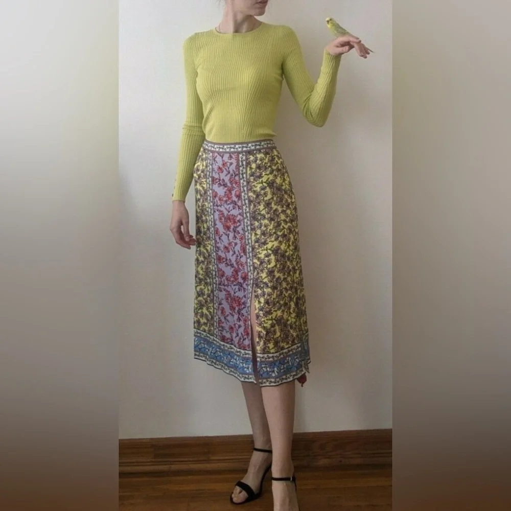 Alice + Olivia Athena midi floral swingy viscose skirt w/ slits -8 (fits like 6) - Picture 13 of 16